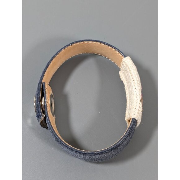 Boho Blue Faux Suede Embroidered Love Snap Cuff Bracelet 7.5" - Picture 3 of 9